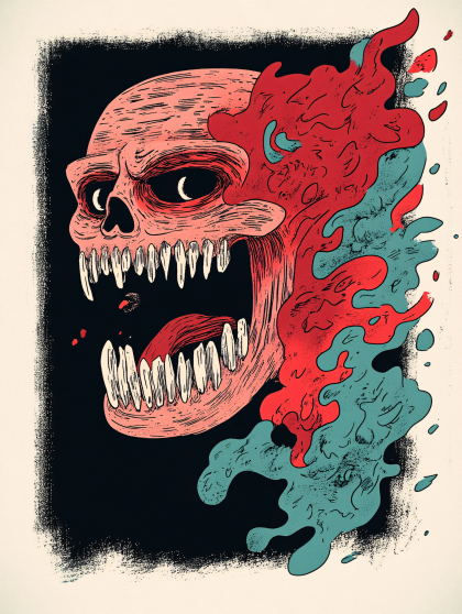 Screaming Skull With Abstract Emanations