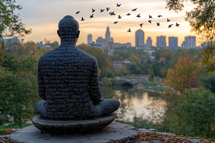 Sculpture Contemplating Cityscape