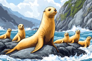 Sea Lions Resting on Coastal Rocks
