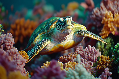 Sea Turtle in Coral Reef