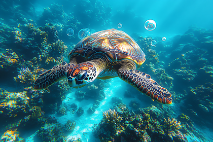 Sea Turtle in Coral Reef