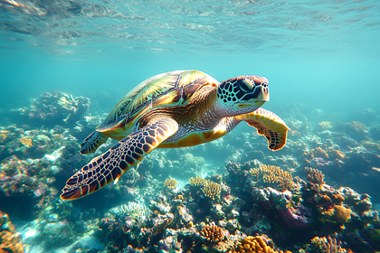 Sea Turtle Swimming Underwater