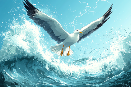 Seagull Flying Over Ocean Waves