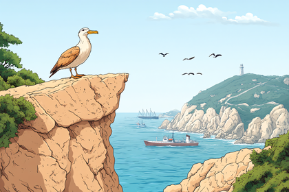Seagull On Cliff Overlooking Ocean