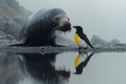 Seal And Bird By The Water