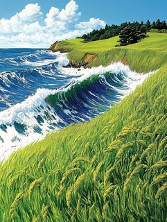 Seascape of a Grassy Cliff