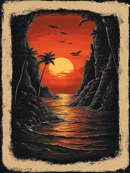 Seascape Sunset Cave View
