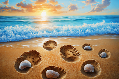 Seashells on Beach at Sunset