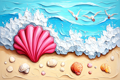 Seashells On Beach Painting