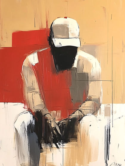 Seated Figure In Red And Beige