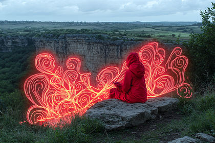Seated Figure with Light Art