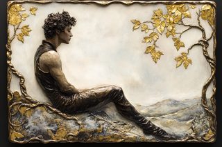 Seated Youth Sculpture with Golden Tree