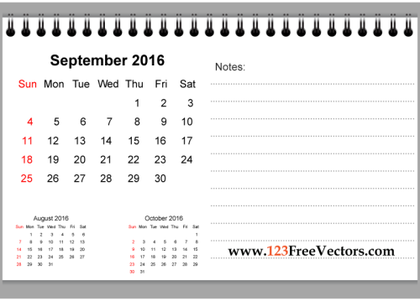 September 2016 Printable Calendar with Notes