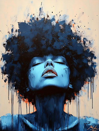 Serene Afro Blue Woman Painting