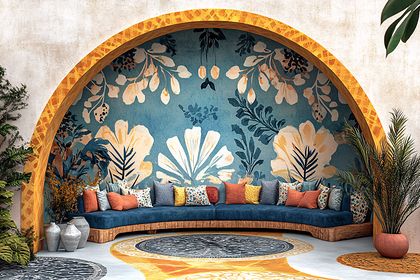 Serene Alcove Seating with Floral Backdrop