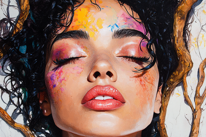 Serene Beauty with Colorful Splatters