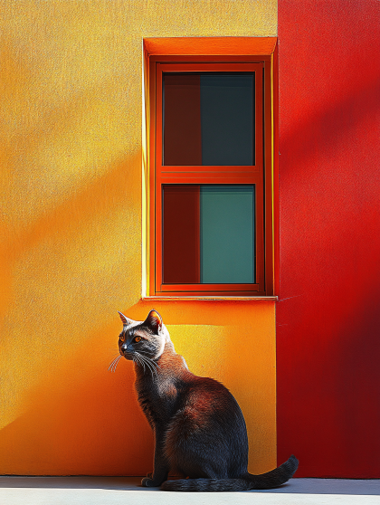 Serene Cat by Colorful Wall