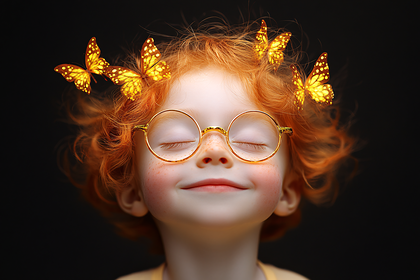 Serene Child with Glowing Butterflies