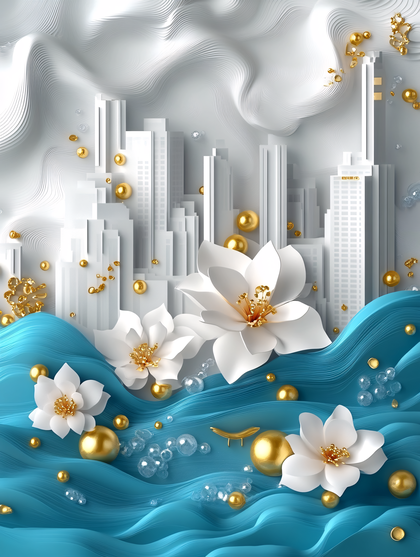 Serene Cityscape with Golden Accents
