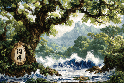 Serene Coastal Landscape with Mountain Backdrop