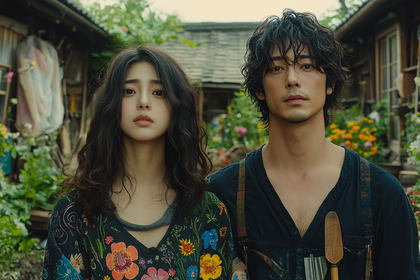 Serene Couple in Rustic Garden