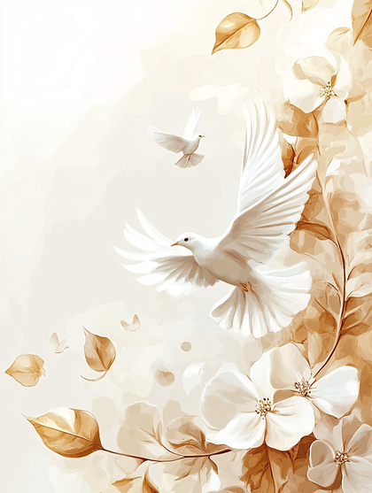Serene Dove and Floral Illustration