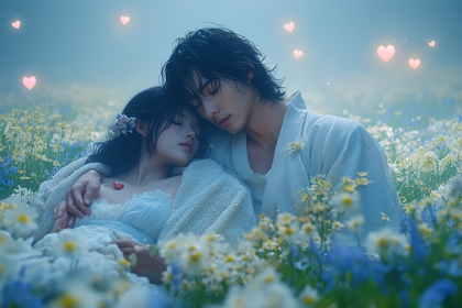 Serene Embrace in a Floral Meadow