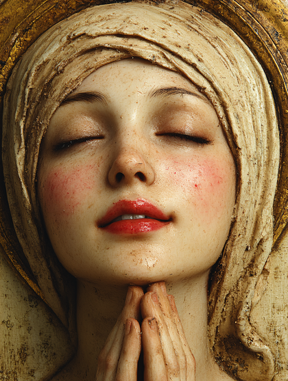 Serene Face of Praying Woman with Headscarf