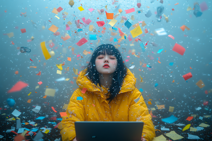 Serene Focus Amidst Confetti