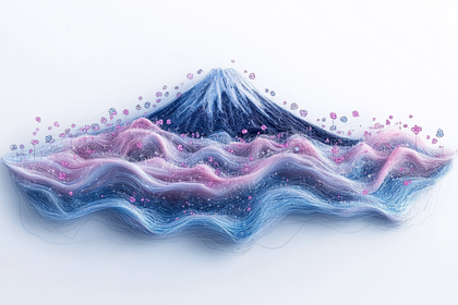 Serene Fuji Line Art with Cherry Blossoms