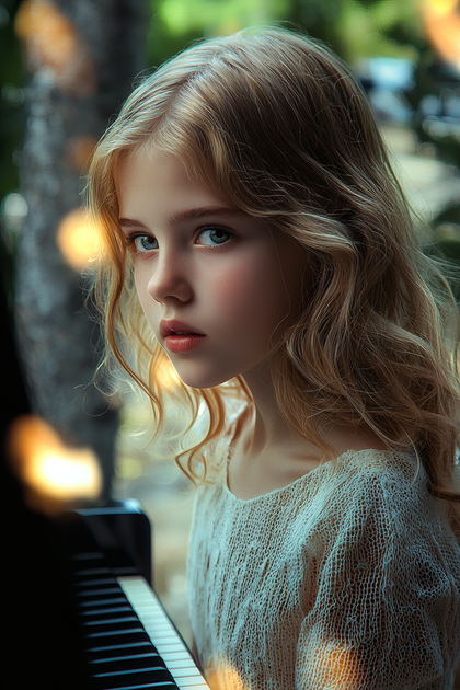 Serene Girl At Piano