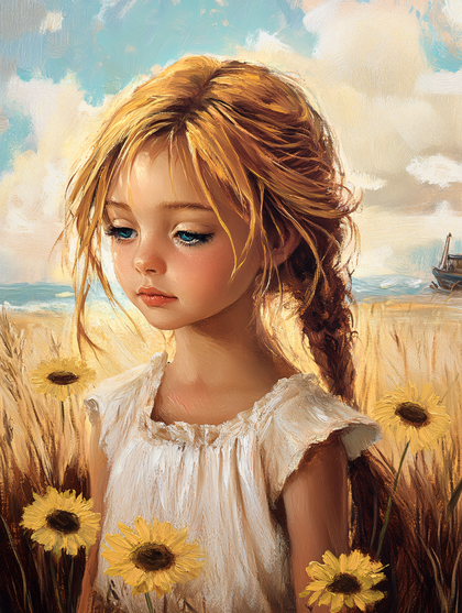 Serene Girl in Sunflower Field