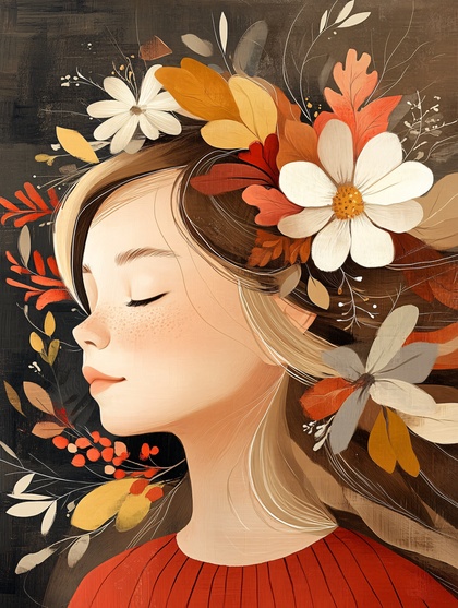 Serene Girl with Autumn Flowers