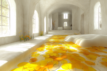 Serene Hallway with Yellow Water Lilies