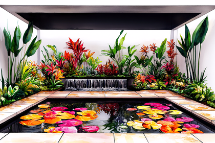 Serene Indoor Garden With Lily Pond