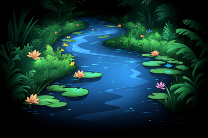Serene Lotus River Scene