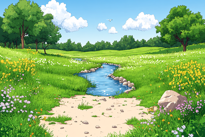 Serene Meadow Stream Landscape