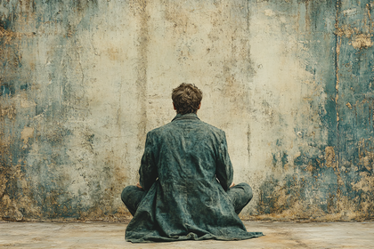 Serene Meditation Against Distressed Wall