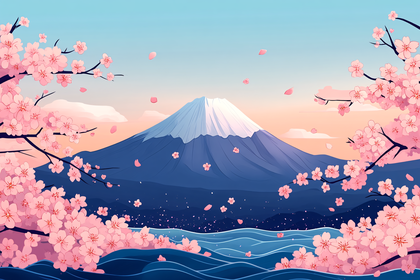 Serene Mount Fuji Cherry Blossom Scene