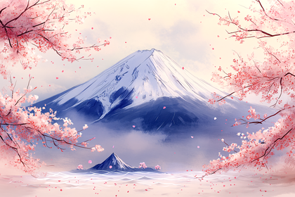 Serene Mount Fuji Cherry Blossoms