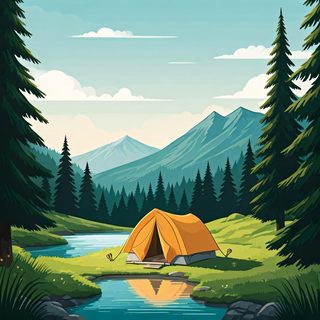 mountain camping scene