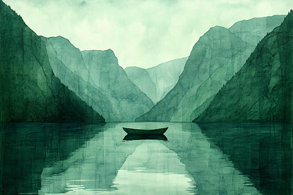 Serene Mountain Lake with Lone Boat