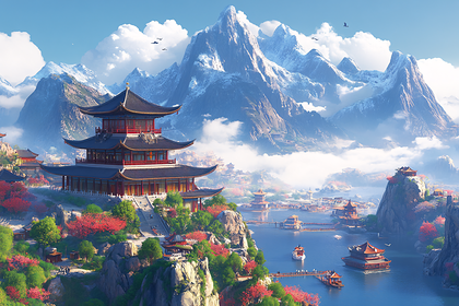 Serene Mountain Pagoda Landscape