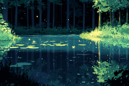 Serene Night Forest Pond