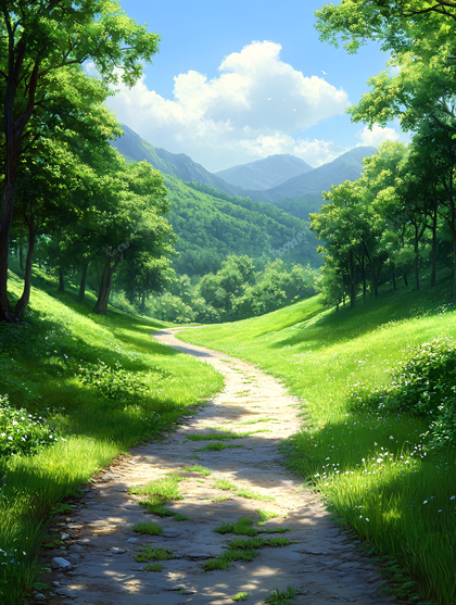 Serene Pathway Through Green Forest
