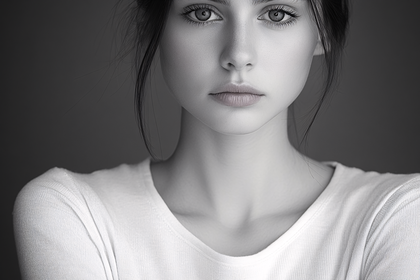 Serene Portrait Of A Young Woman In Black And White