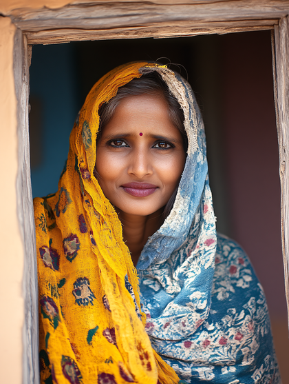 Serene Portrait Of Woman In Traditional Scarf
