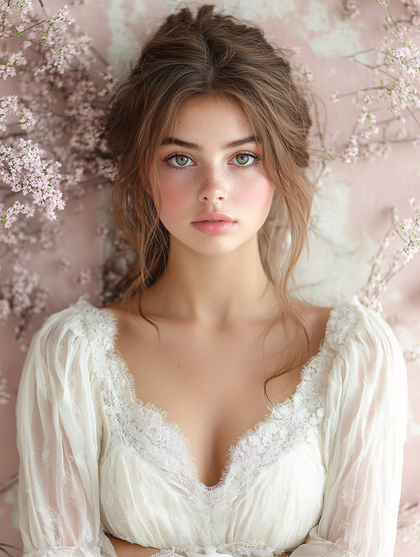 Serene Portrait With Floral Backdrop