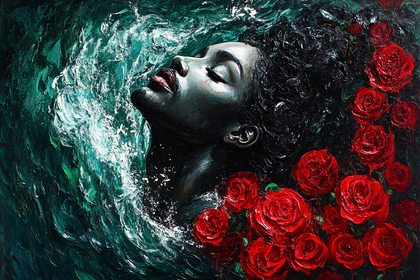 Serene Portrait with Roses and Water