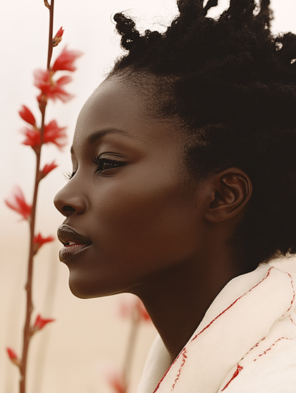 Serene Profile Of A Woman With Red Flowers